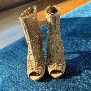 Prada Tan Laser-Cut Ankle Booties